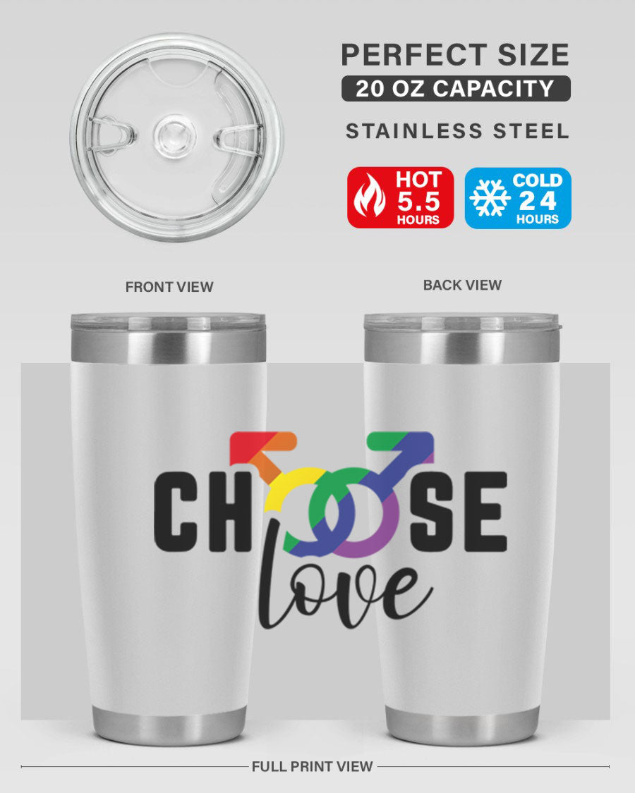 A vibrant chooselove 151# LGBT Tumbler showcasing its double wall stainless steel design, perfect for hot and cold beverages.