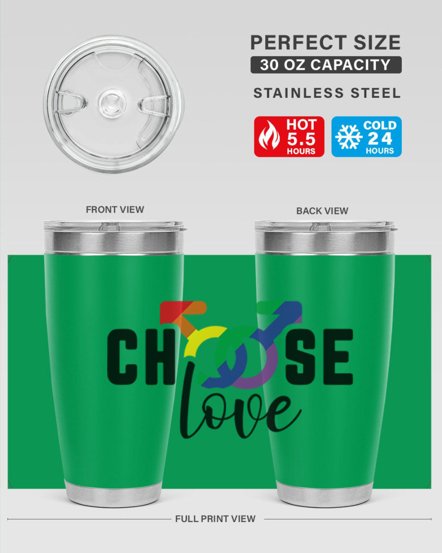 A vibrant chooselove 151# LGBT Tumbler showcasing its double wall stainless steel design, perfect for hot and cold beverages.