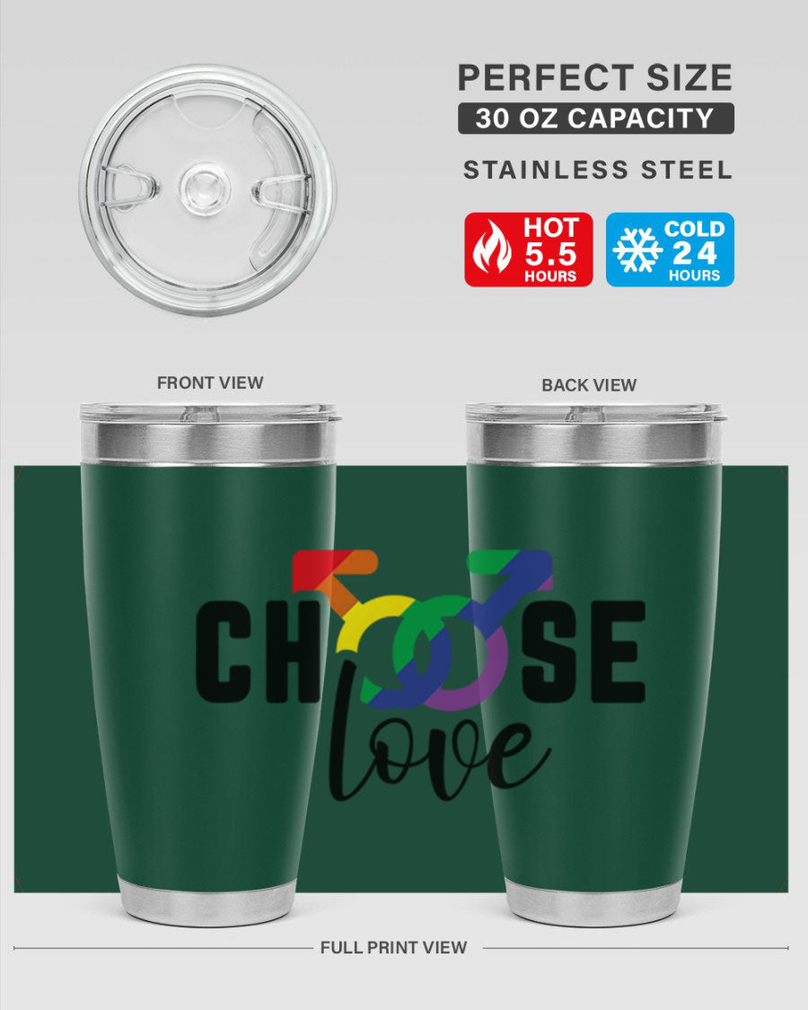 A vibrant chooselove 151# LGBT Tumbler showcasing its double wall stainless steel design, perfect for hot and cold beverages.