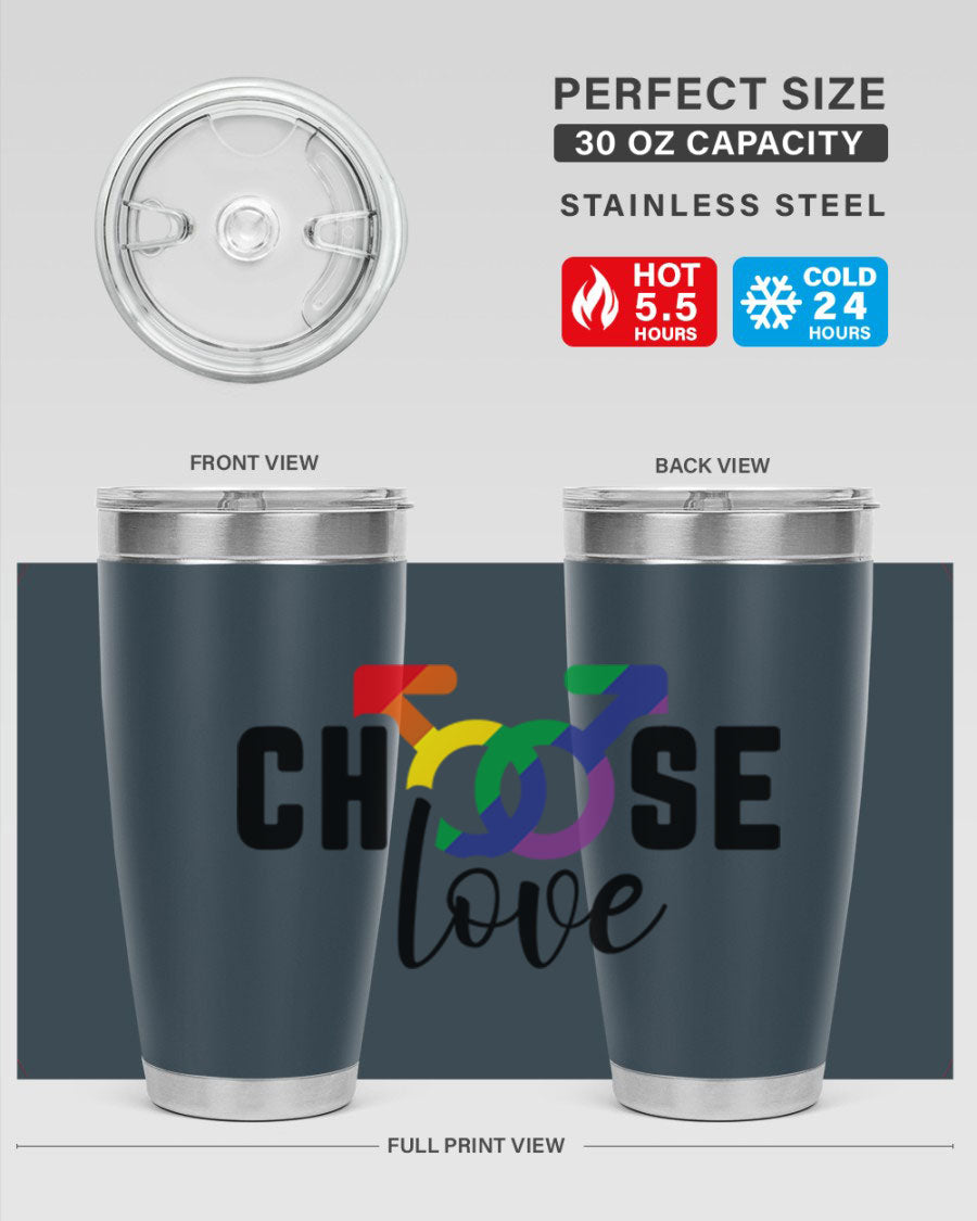 A vibrant chooselove 151# LGBT Tumbler showcasing its double wall stainless steel design, perfect for hot and cold beverages.