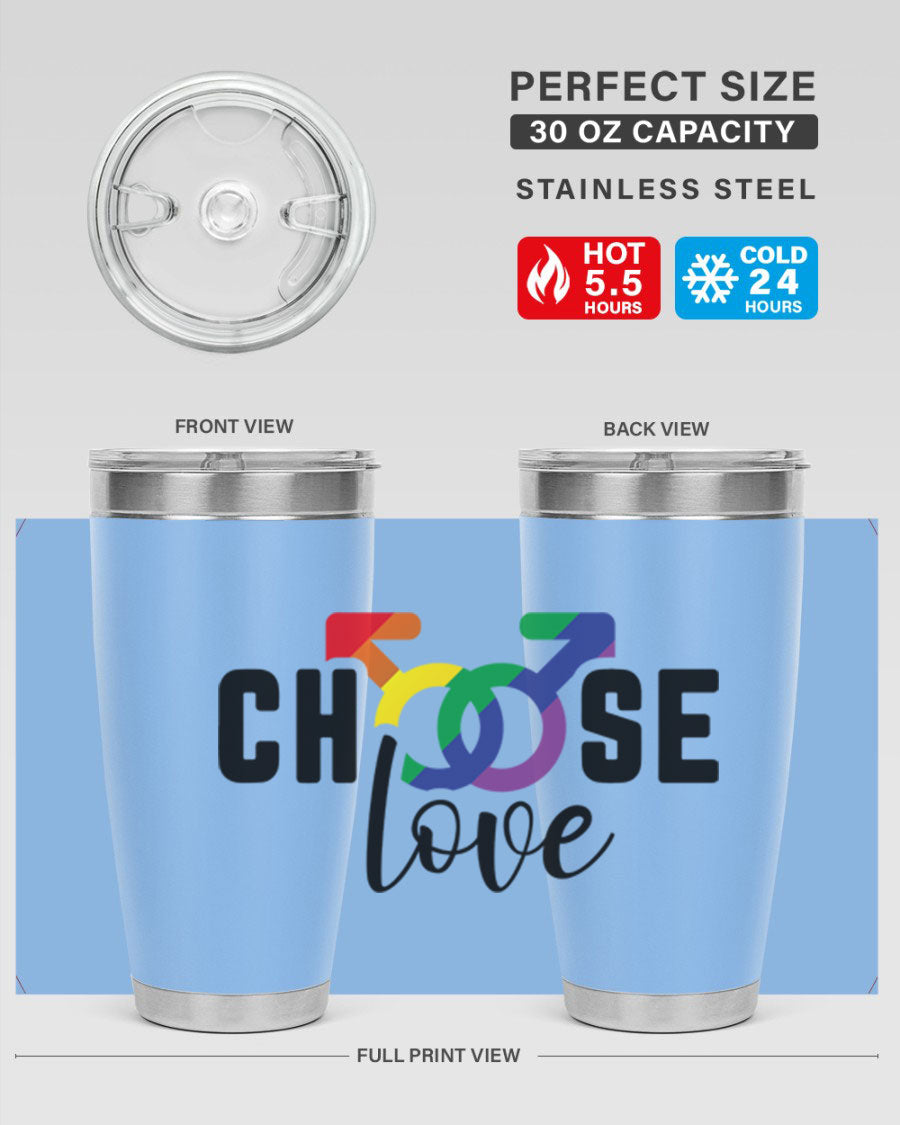 A vibrant chooselove 151# LGBT Tumbler showcasing its double wall stainless steel design, perfect for hot and cold beverages.