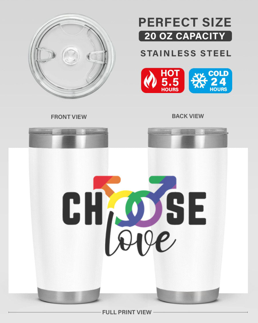 A vibrant chooselove 151# LGBT Tumbler showcasing its double wall stainless steel design, perfect for hot and cold beverages.