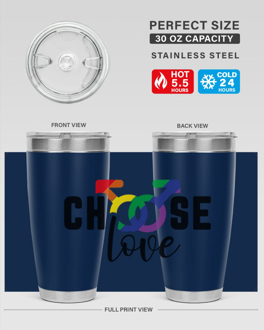 A vibrant chooselove 151# LGBT Tumbler showcasing its double wall stainless steel design, perfect for hot and cold beverages.