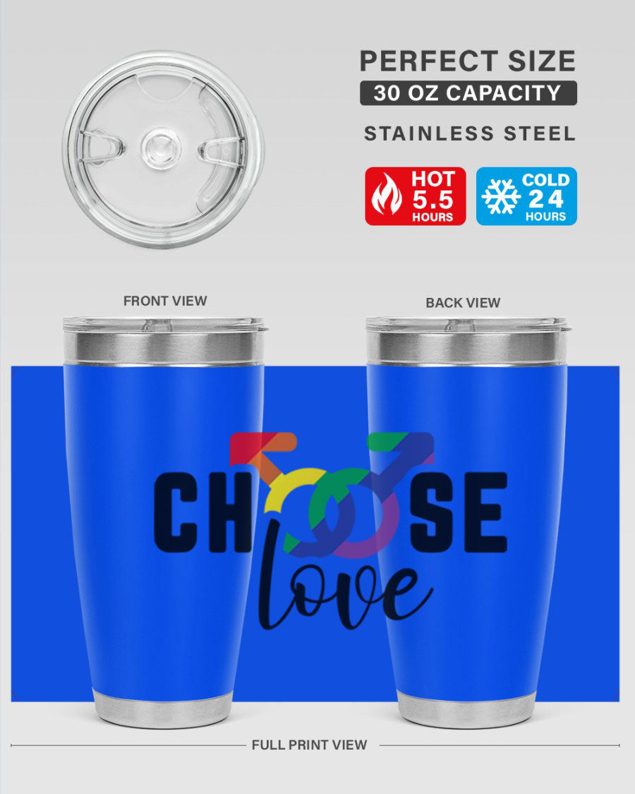 A vibrant chooselove 151# LGBT Tumbler showcasing its double wall stainless steel design, perfect for hot and cold beverages.