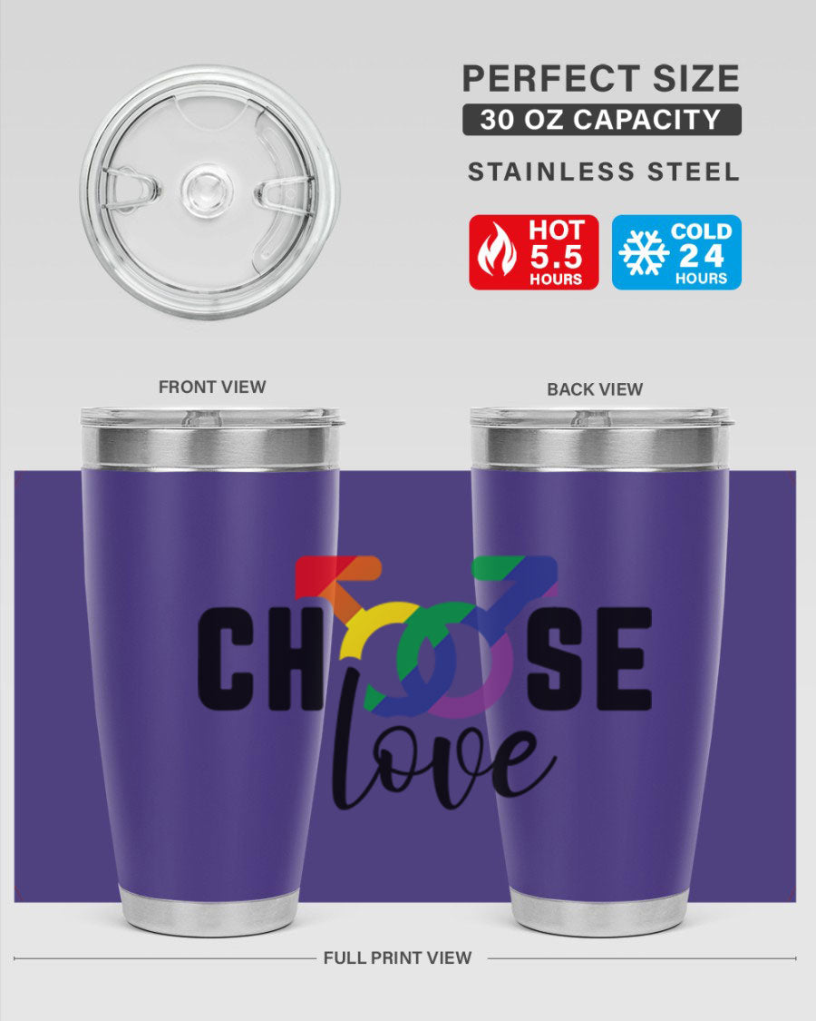 A vibrant chooselove 151# LGBT Tumbler showcasing its double wall stainless steel design, perfect for hot and cold beverages.