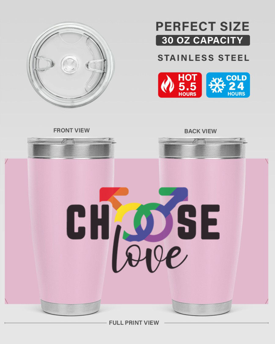 A vibrant chooselove 151# LGBT Tumbler showcasing its double wall stainless steel design, perfect for hot and cold beverages.