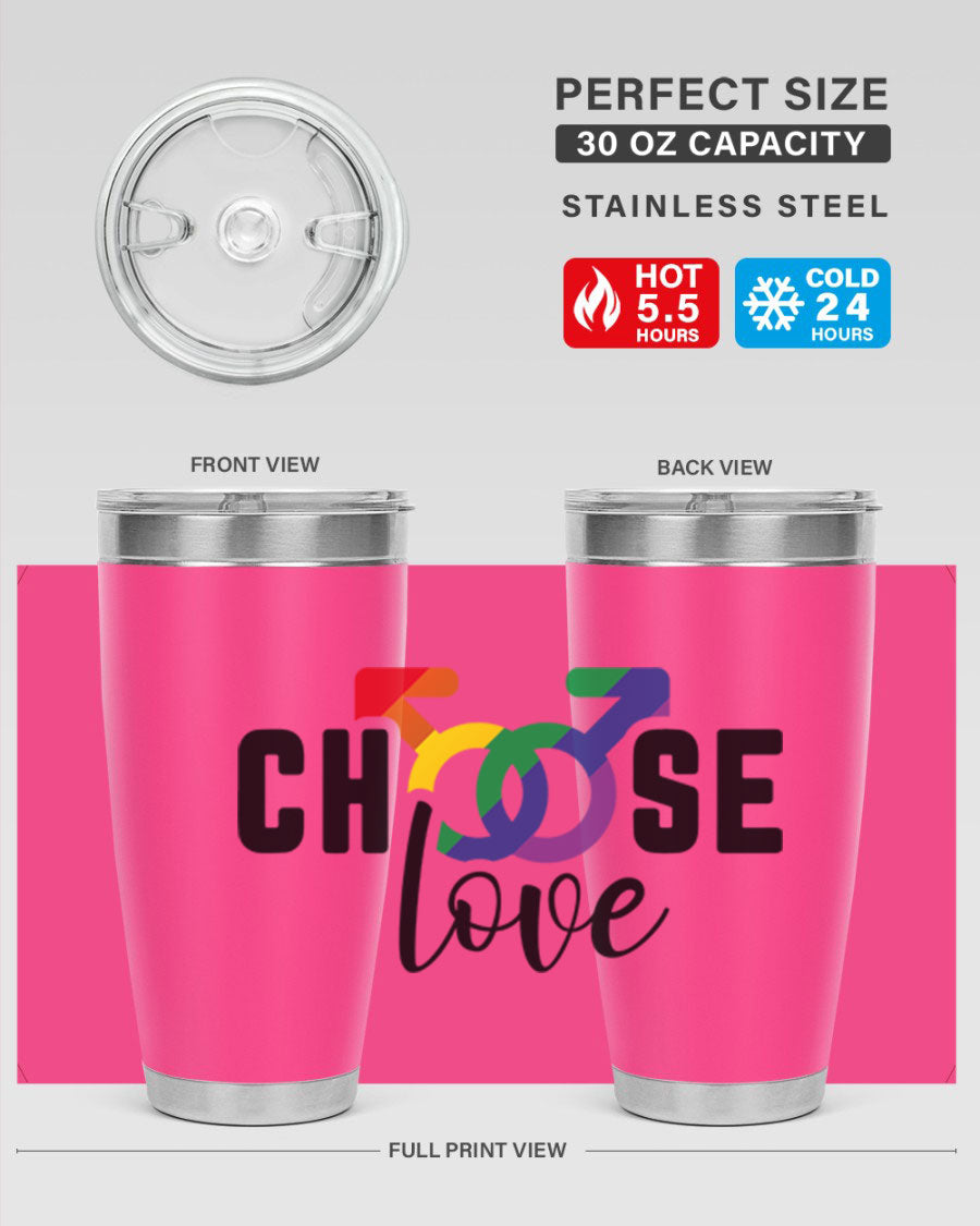 A vibrant chooselove 151# LGBT Tumbler showcasing its double wall stainless steel design, perfect for hot and cold beverages.