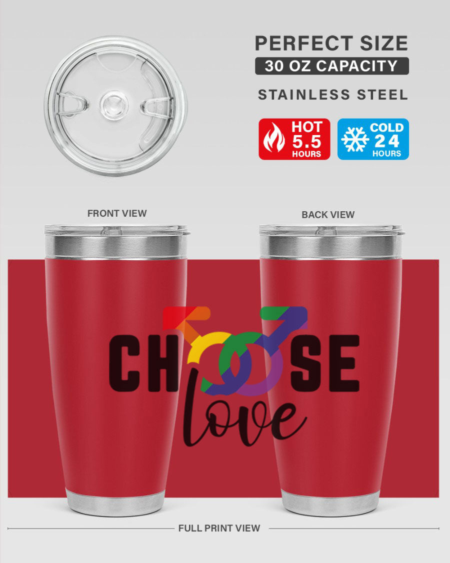 A vibrant chooselove 151# LGBT Tumbler showcasing its double wall stainless steel design, perfect for hot and cold beverages.