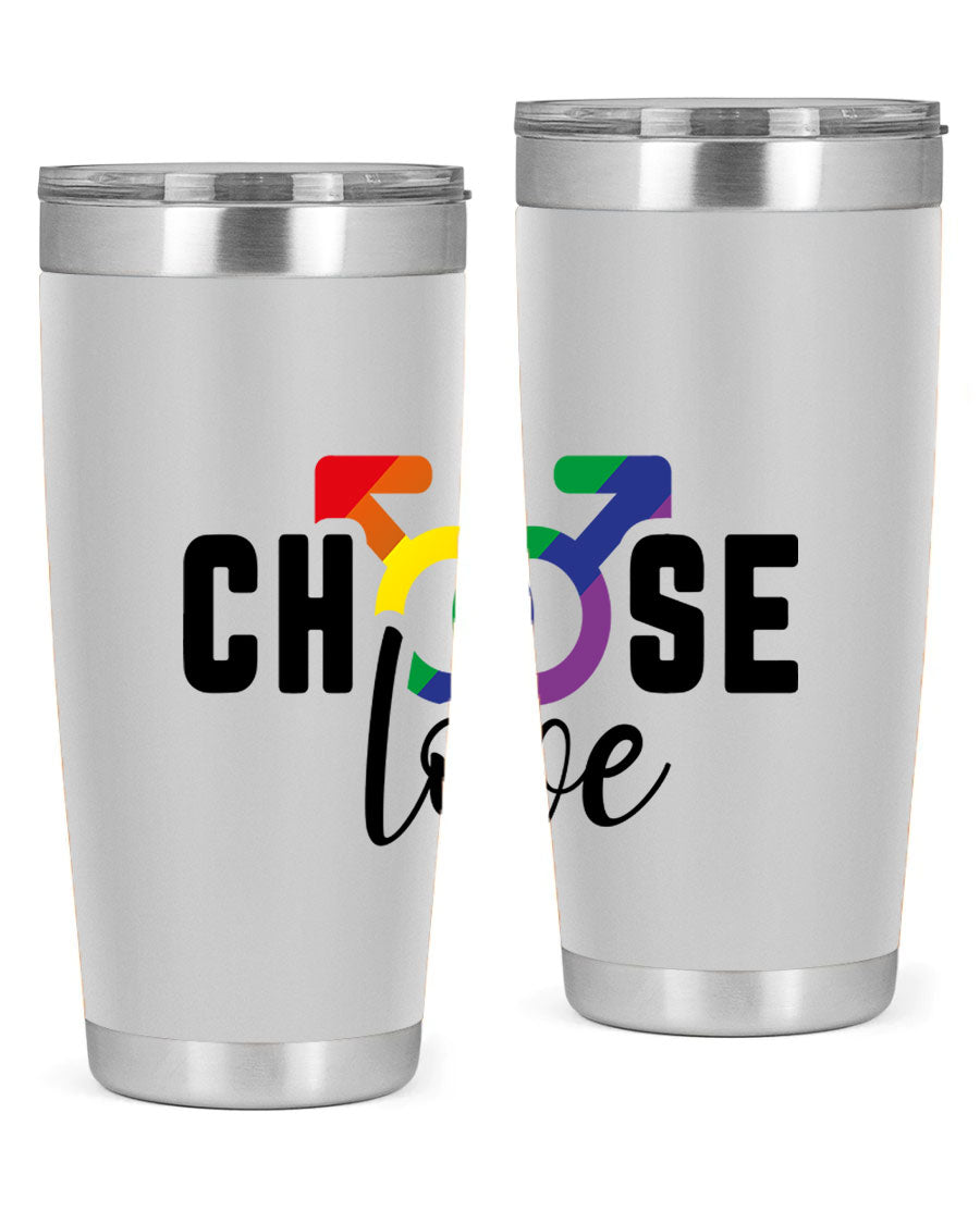 A vibrant chooselove 151# LGBT Tumbler showcasing its double wall stainless steel design, perfect for hot and cold beverages.