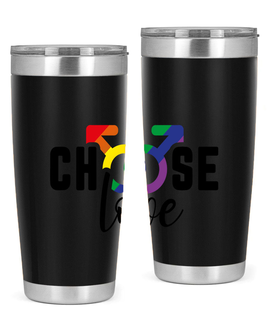 A vibrant chooselove 151# LGBT Tumbler showcasing its double wall stainless steel design, perfect for hot and cold beverages.