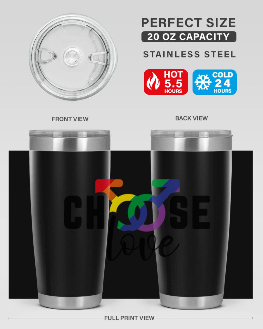 A vibrant chooselove 151# LGBT Tumbler showcasing its double wall stainless steel design, perfect for hot and cold beverages.