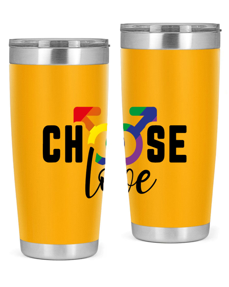 A vibrant chooselove 151# LGBT Tumbler showcasing its double wall stainless steel design, perfect for hot and cold beverages.