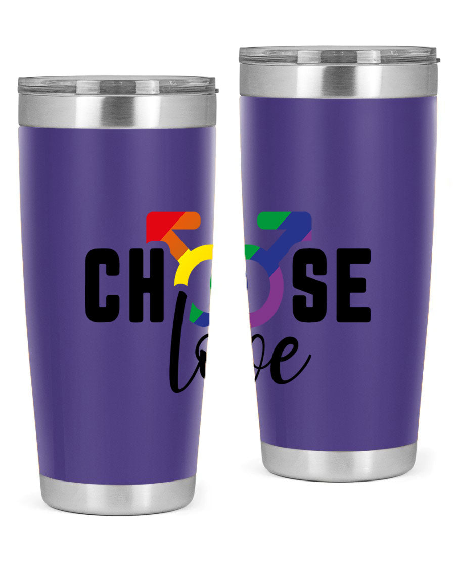 A vibrant chooselove 151# LGBT Tumbler showcasing its double wall stainless steel design, perfect for hot and cold beverages.