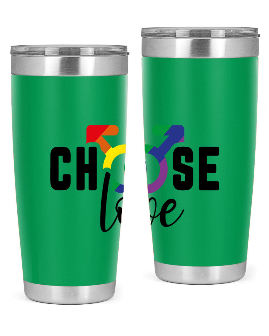A vibrant chooselove 151# LGBT Tumbler showcasing its double wall stainless steel design, perfect for hot and cold beverages.