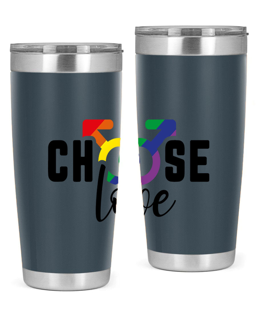 A vibrant chooselove 151# LGBT Tumbler showcasing its double wall stainless steel design, perfect for hot and cold beverages.