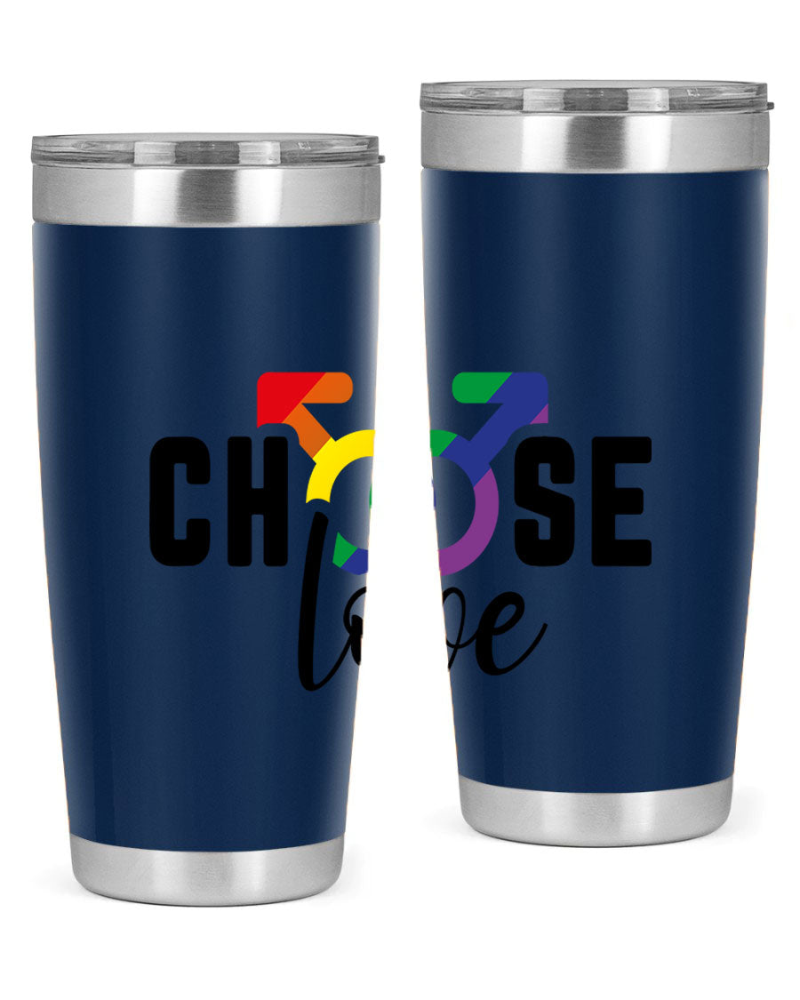 A vibrant chooselove 151# LGBT Tumbler showcasing its double wall stainless steel design, perfect for hot and cold beverages.