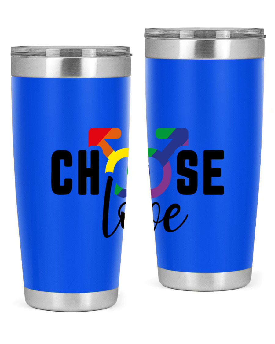 A vibrant chooselove 151# LGBT Tumbler showcasing its double wall stainless steel design, perfect for hot and cold beverages.