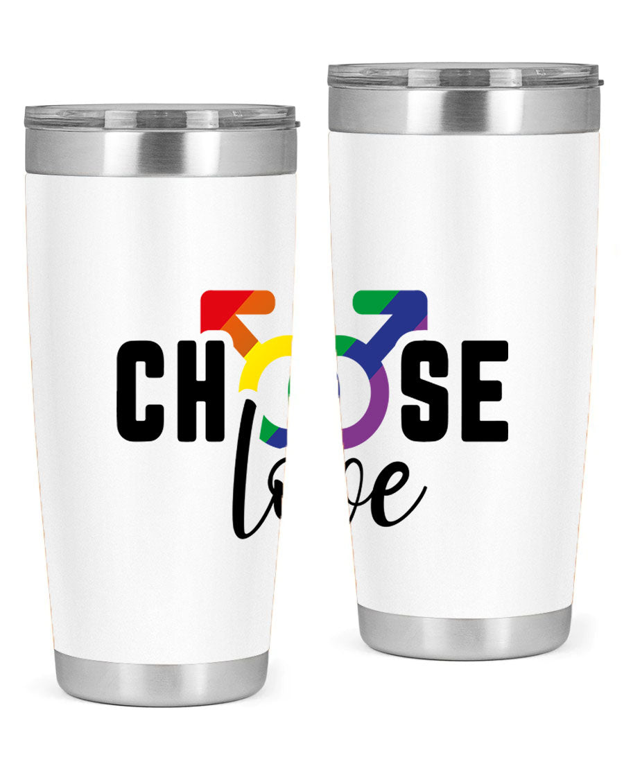 A vibrant chooselove 151# LGBT Tumbler showcasing its double wall stainless steel design, perfect for hot and cold beverages.