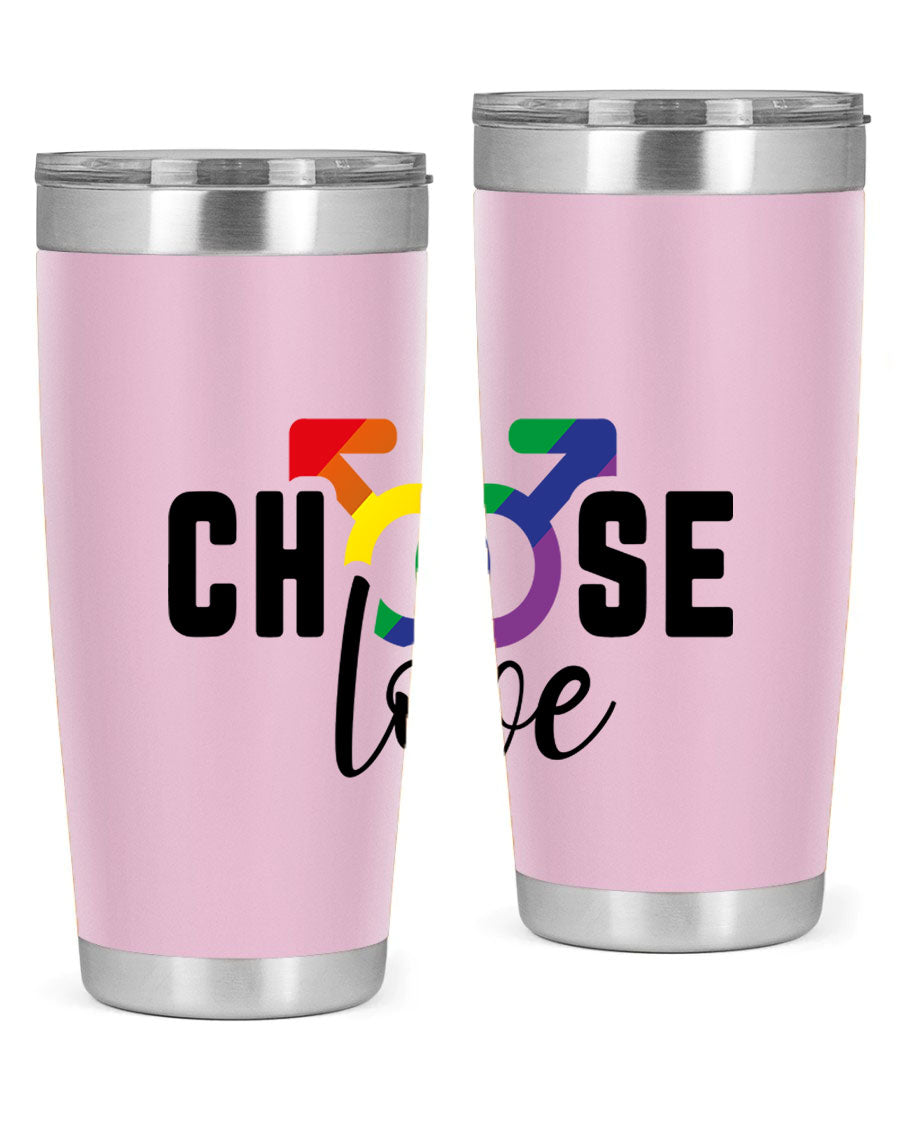 A vibrant chooselove 151# LGBT Tumbler showcasing its double wall stainless steel design, perfect for hot and cold beverages.