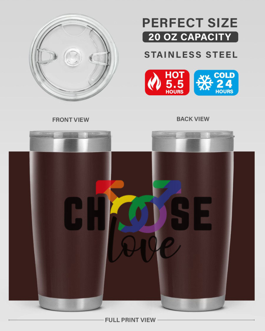 A vibrant chooselove 151# LGBT Tumbler showcasing its double wall stainless steel design, perfect for hot and cold beverages.