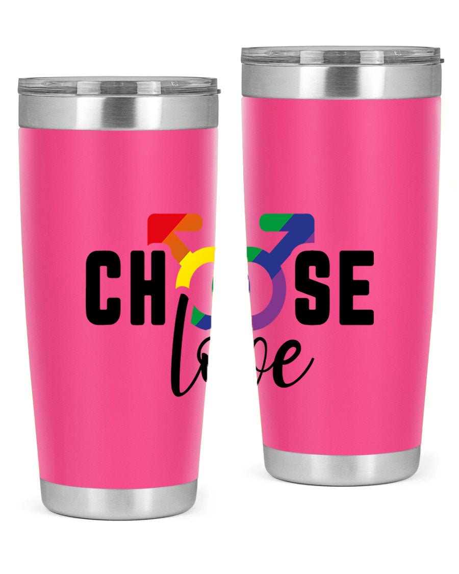 A vibrant chooselove 151# LGBT Tumbler showcasing its double wall stainless steel design, perfect for hot and cold beverages.
