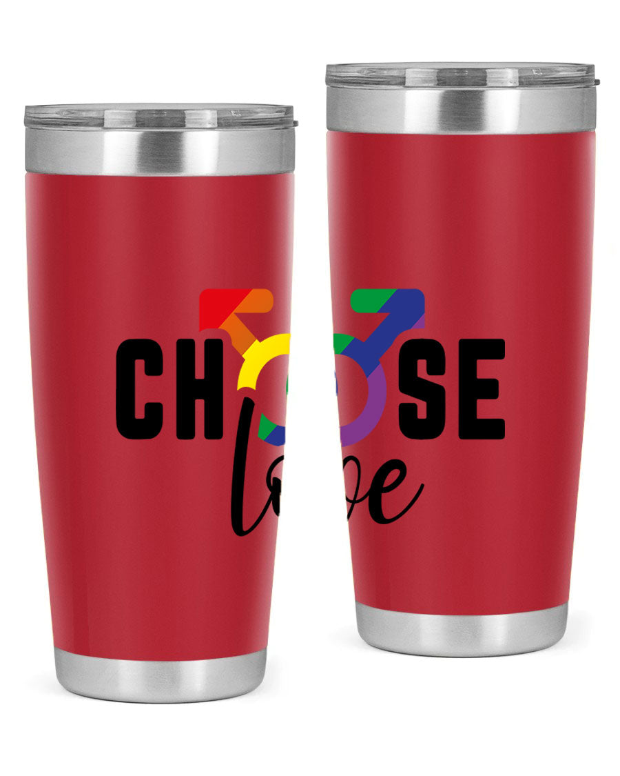 A vibrant chooselove 151# LGBT Tumbler showcasing its double wall stainless steel design, perfect for hot and cold beverages.