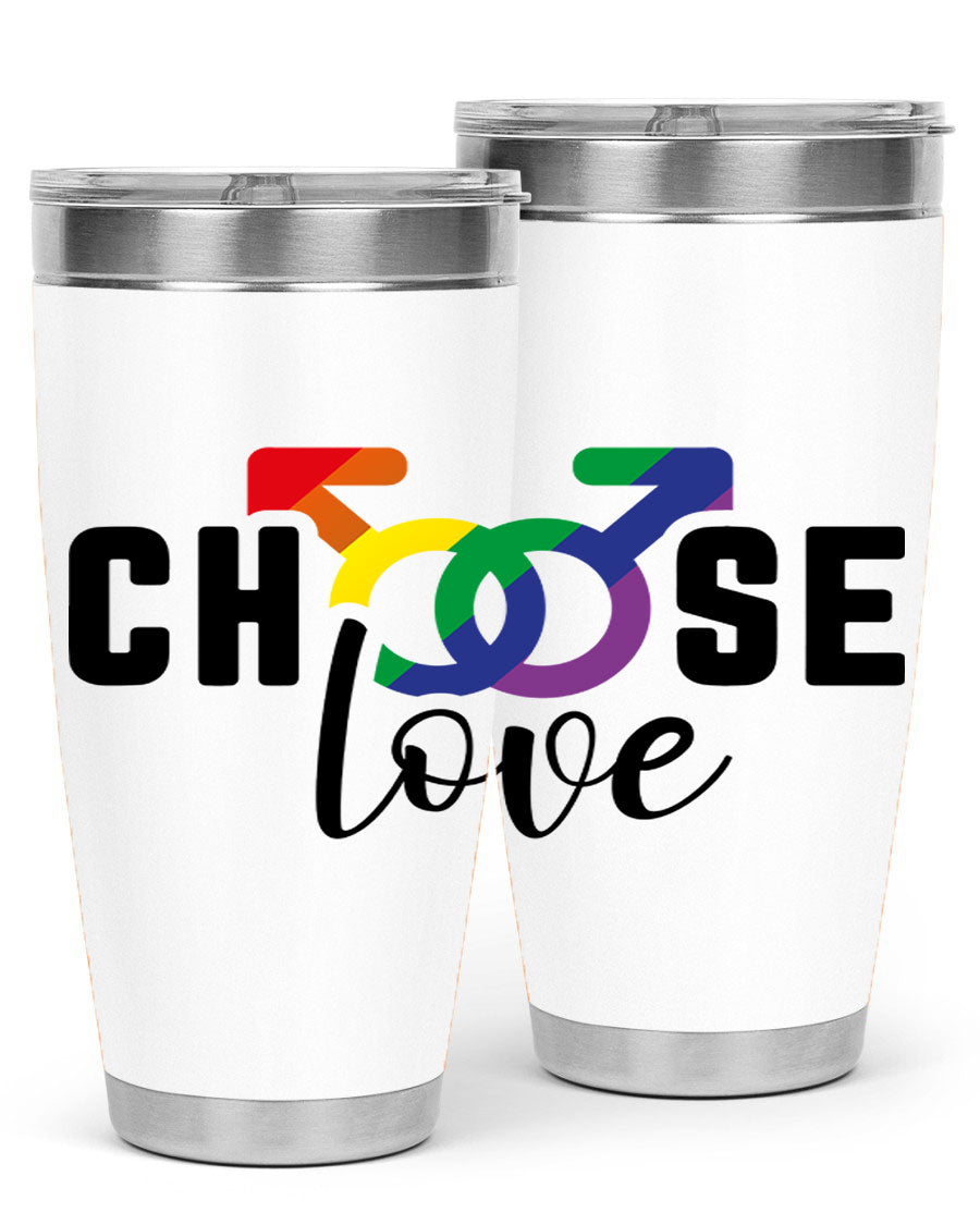 A vibrant chooselove 151# LGBT Tumbler showcasing its double wall stainless steel design, perfect for hot and cold beverages.