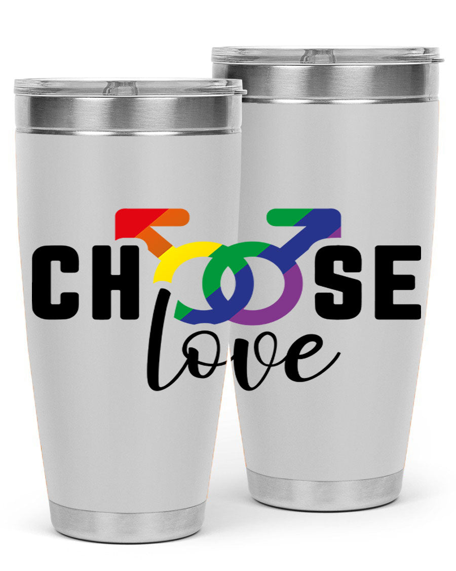 A vibrant chooselove 151# LGBT Tumbler showcasing its double wall stainless steel design, perfect for hot and cold beverages.