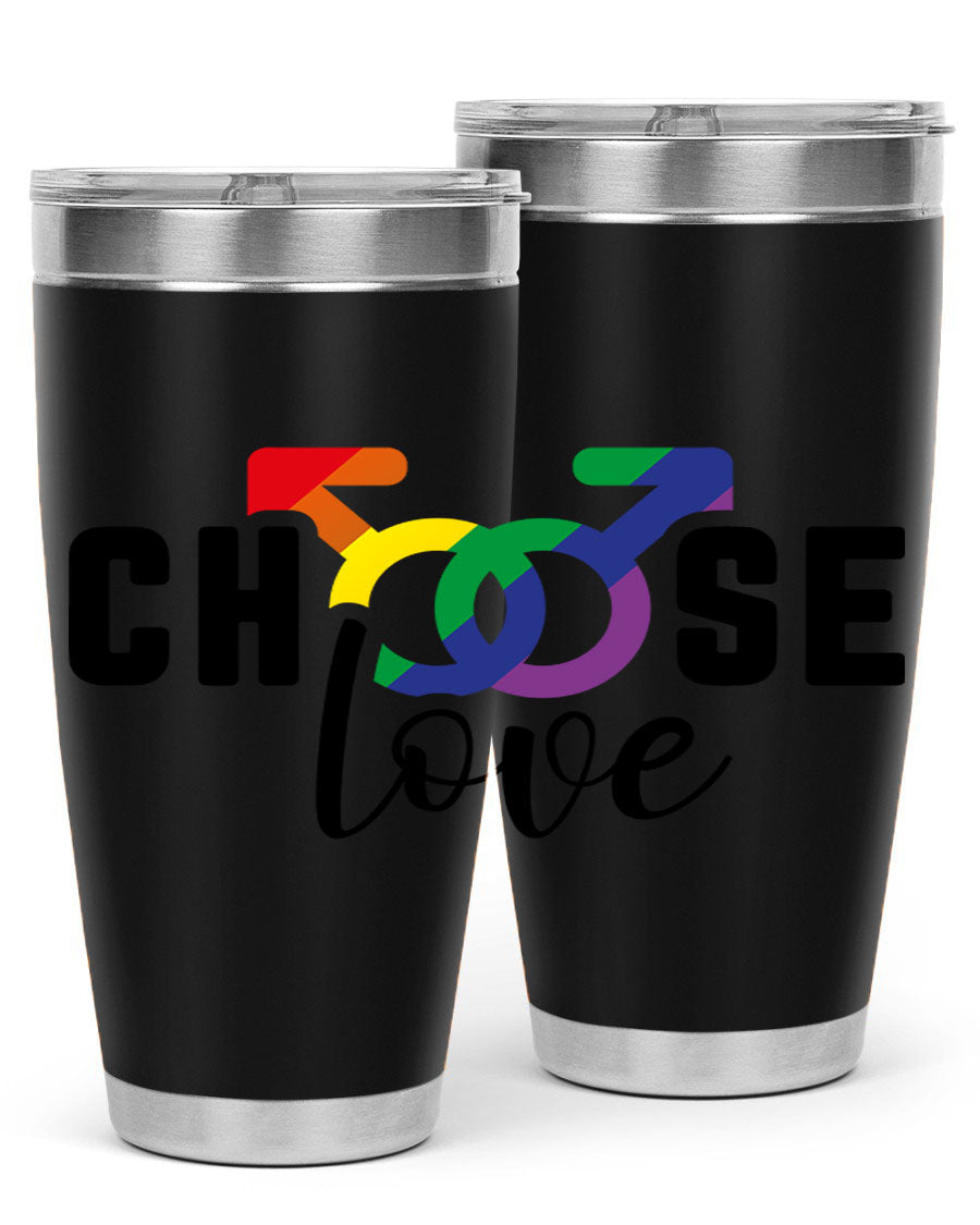 A vibrant chooselove 151# LGBT Tumbler showcasing its double wall stainless steel design, perfect for hot and cold beverages.