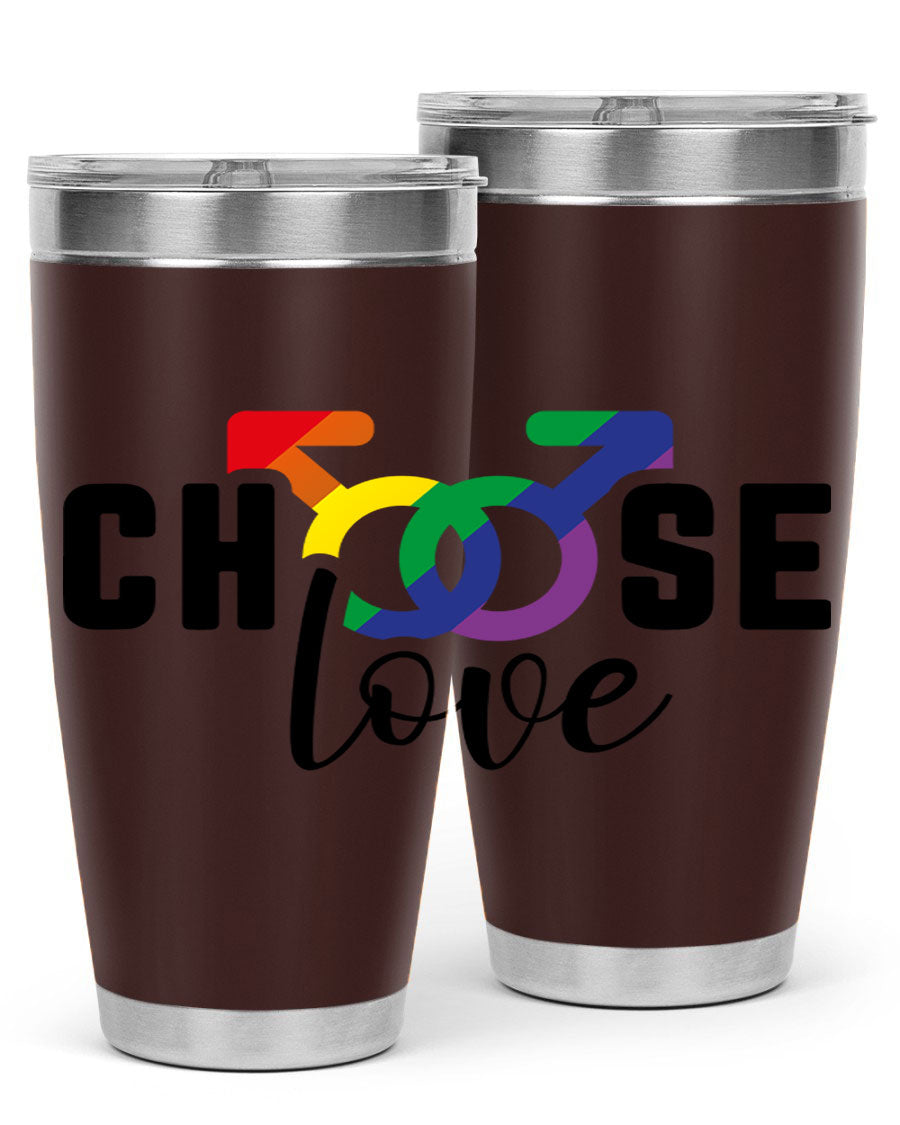 A vibrant chooselove 151# LGBT Tumbler showcasing its double wall stainless steel design, perfect for hot and cold beverages.
