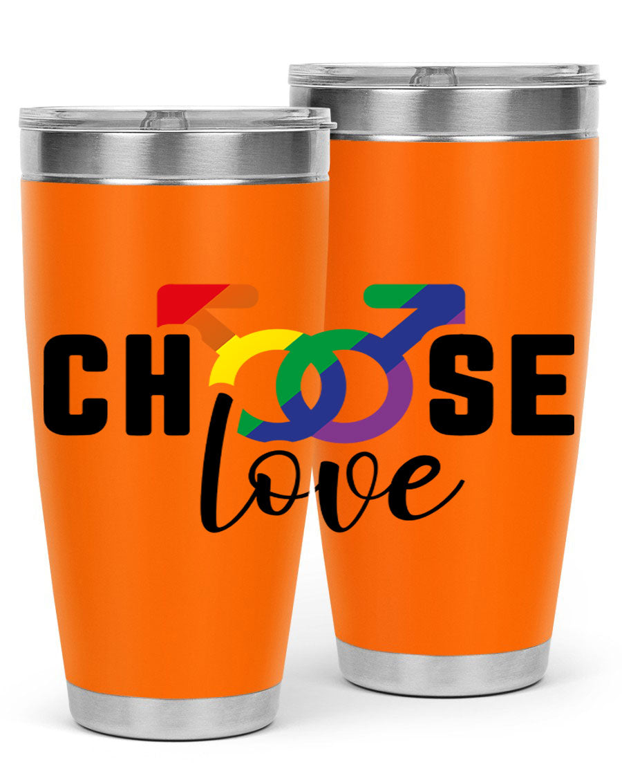 A vibrant chooselove 151# LGBT Tumbler showcasing its double wall stainless steel design, perfect for hot and cold beverages.