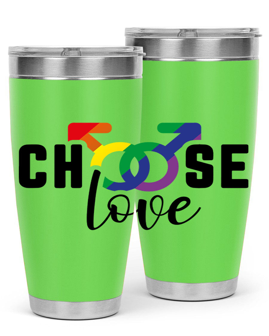 A vibrant chooselove 151# LGBT Tumbler showcasing its double wall stainless steel design, perfect for hot and cold beverages.
