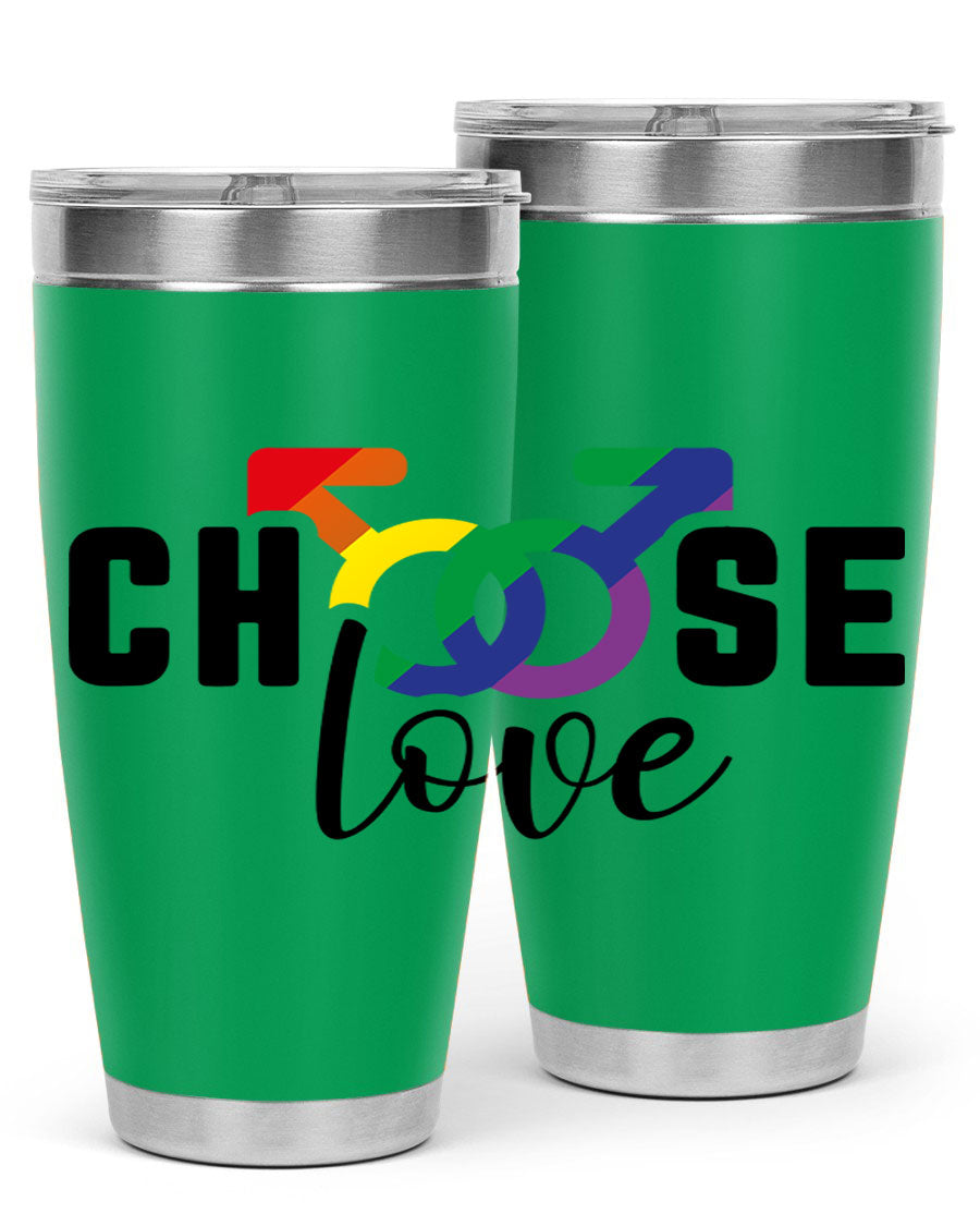 A vibrant chooselove 151# LGBT Tumbler showcasing its double wall stainless steel design, perfect for hot and cold beverages.