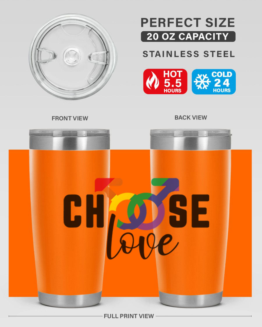 A vibrant chooselove 151# LGBT Tumbler showcasing its double wall stainless steel design, perfect for hot and cold beverages.