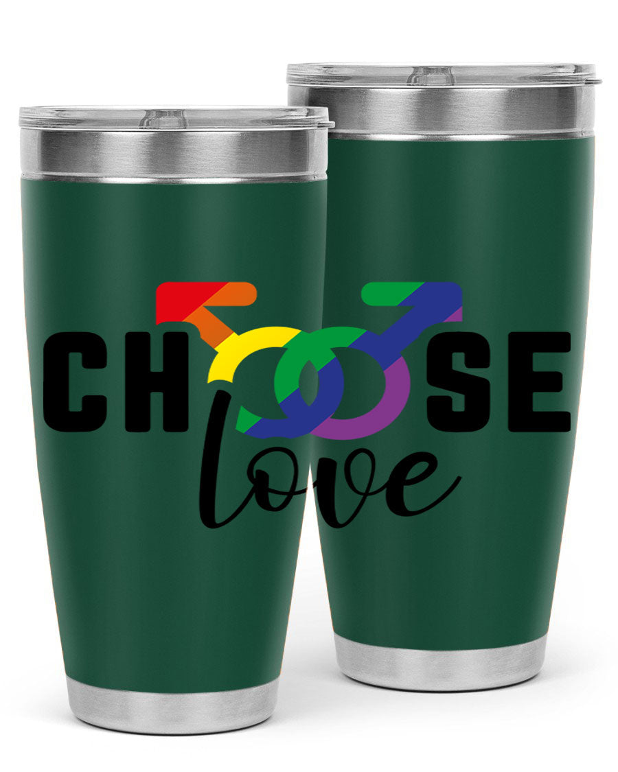 A vibrant chooselove 151# LGBT Tumbler showcasing its double wall stainless steel design, perfect for hot and cold beverages.