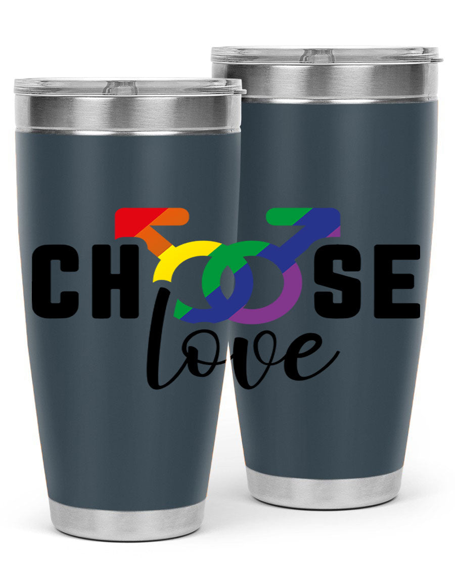 A vibrant chooselove 151# LGBT Tumbler showcasing its double wall stainless steel design, perfect for hot and cold beverages.