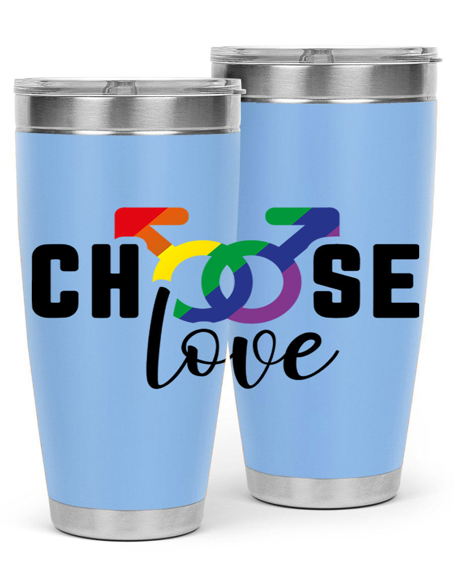 A vibrant chooselove 151# LGBT Tumbler showcasing its double wall stainless steel design, perfect for hot and cold beverages.