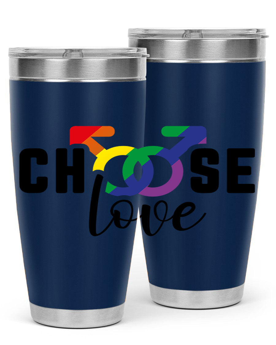 A vibrant chooselove 151# LGBT Tumbler showcasing its double wall stainless steel design, perfect for hot and cold beverages.