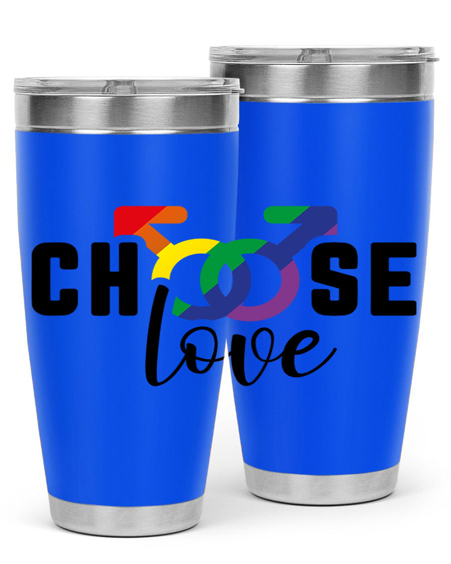 A vibrant chooselove 151# LGBT Tumbler showcasing its double wall stainless steel design, perfect for hot and cold beverages.