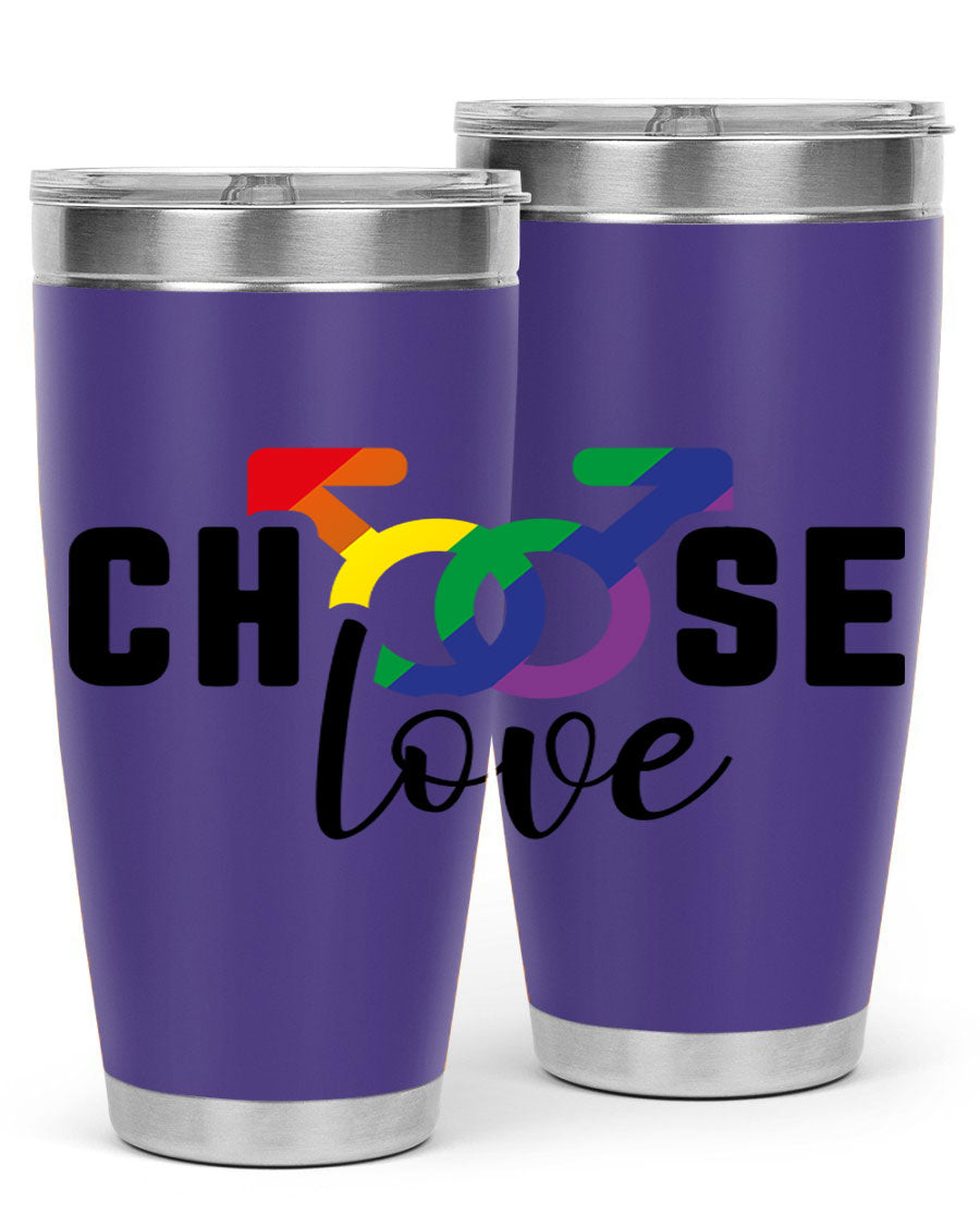 A vibrant chooselove 151# LGBT Tumbler showcasing its double wall stainless steel design, perfect for hot and cold beverages.