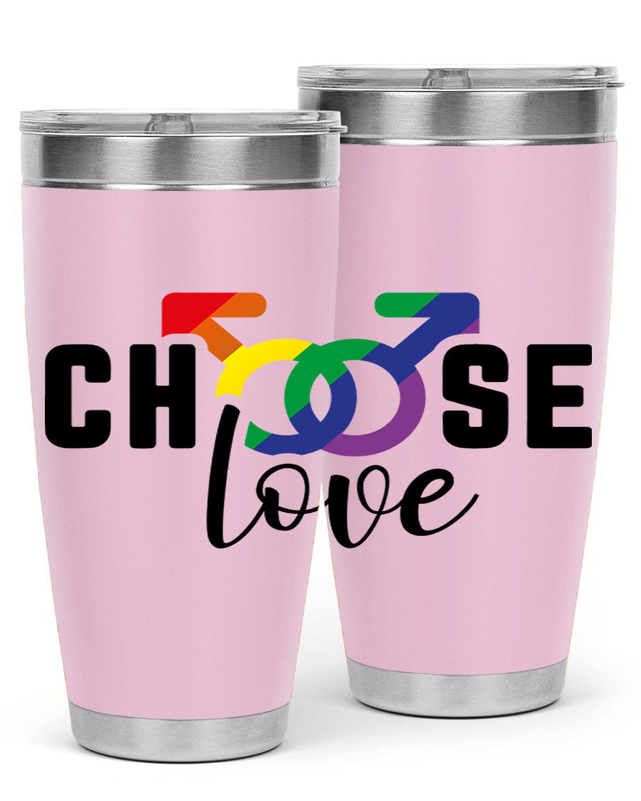 A vibrant chooselove 151# LGBT Tumbler showcasing its double wall stainless steel design, perfect for hot and cold beverages.