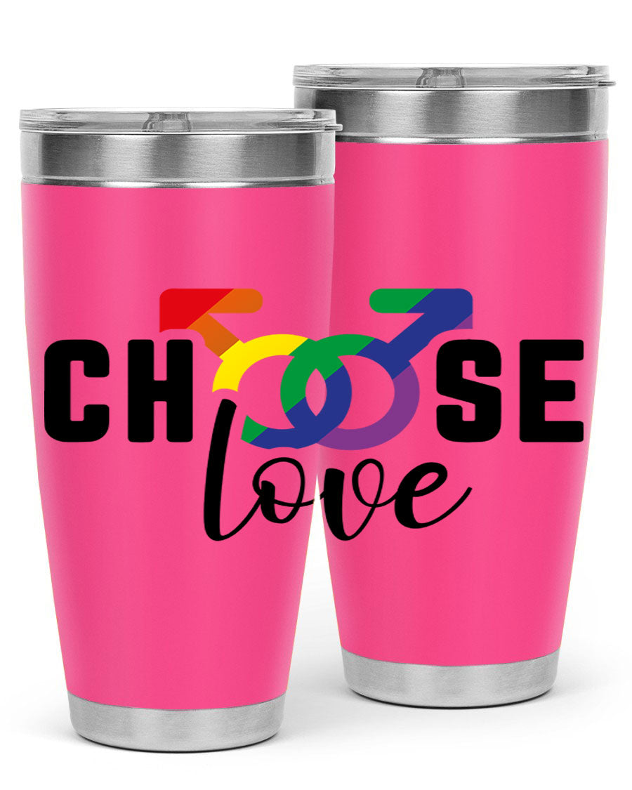 A vibrant chooselove 151# LGBT Tumbler showcasing its double wall stainless steel design, perfect for hot and cold beverages.