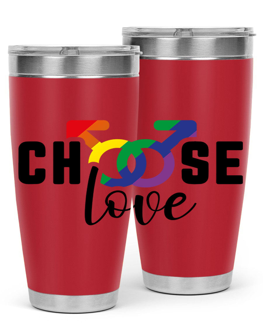 A vibrant chooselove 151# LGBT Tumbler showcasing its double wall stainless steel design, perfect for hot and cold beverages.