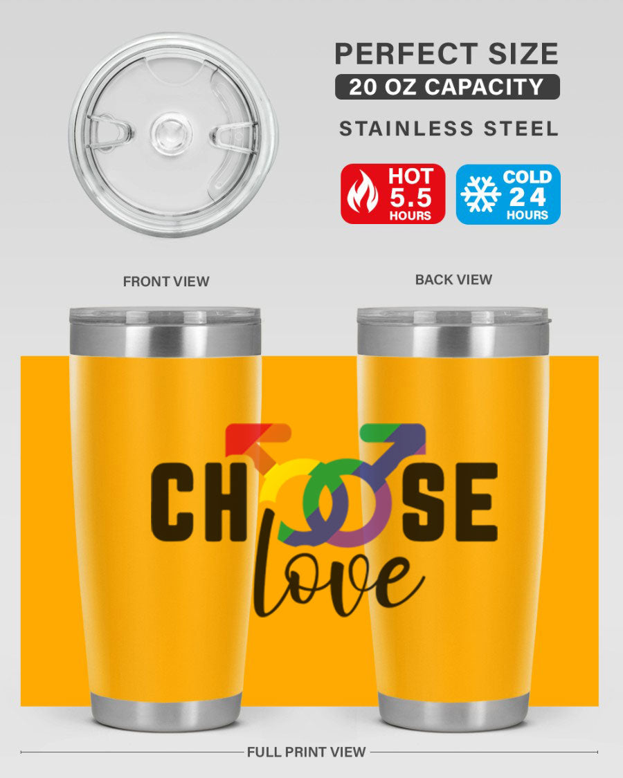 A vibrant chooselove 151# LGBT Tumbler showcasing its double wall stainless steel design, perfect for hot and cold beverages.