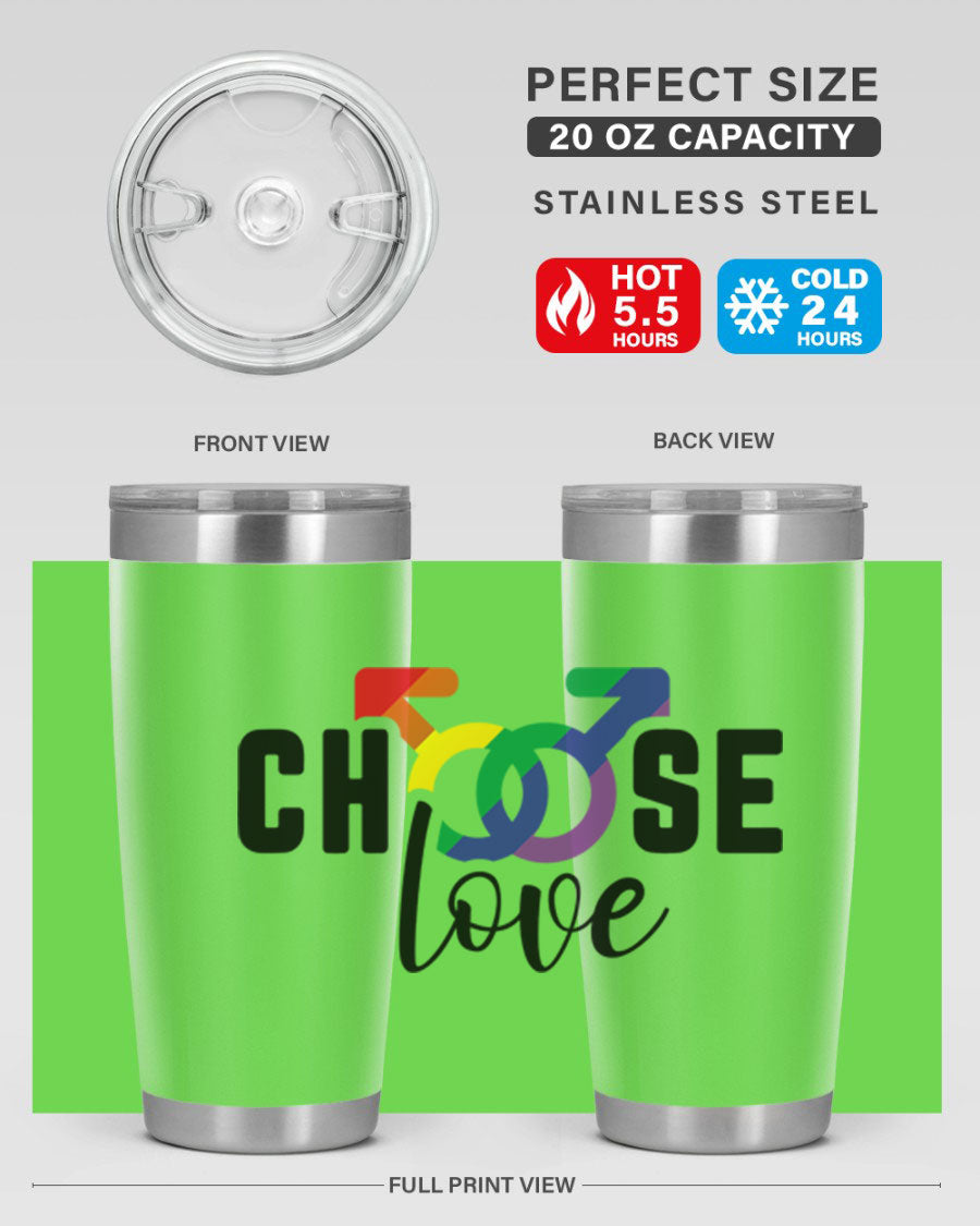 A vibrant chooselove 151# LGBT Tumbler showcasing its double wall stainless steel design, perfect for hot and cold beverages.
