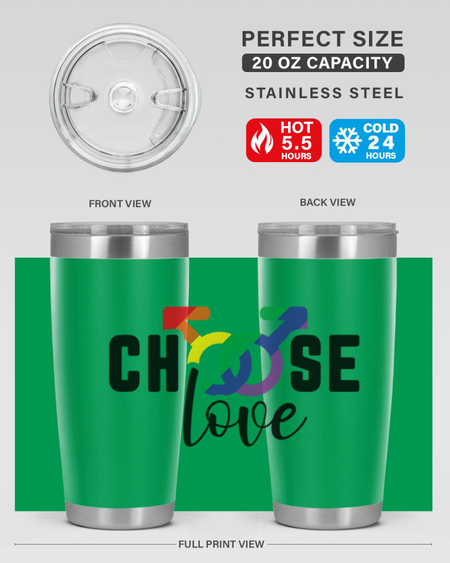 A vibrant chooselove 151# LGBT Tumbler showcasing its double wall stainless steel design, perfect for hot and cold beverages.
