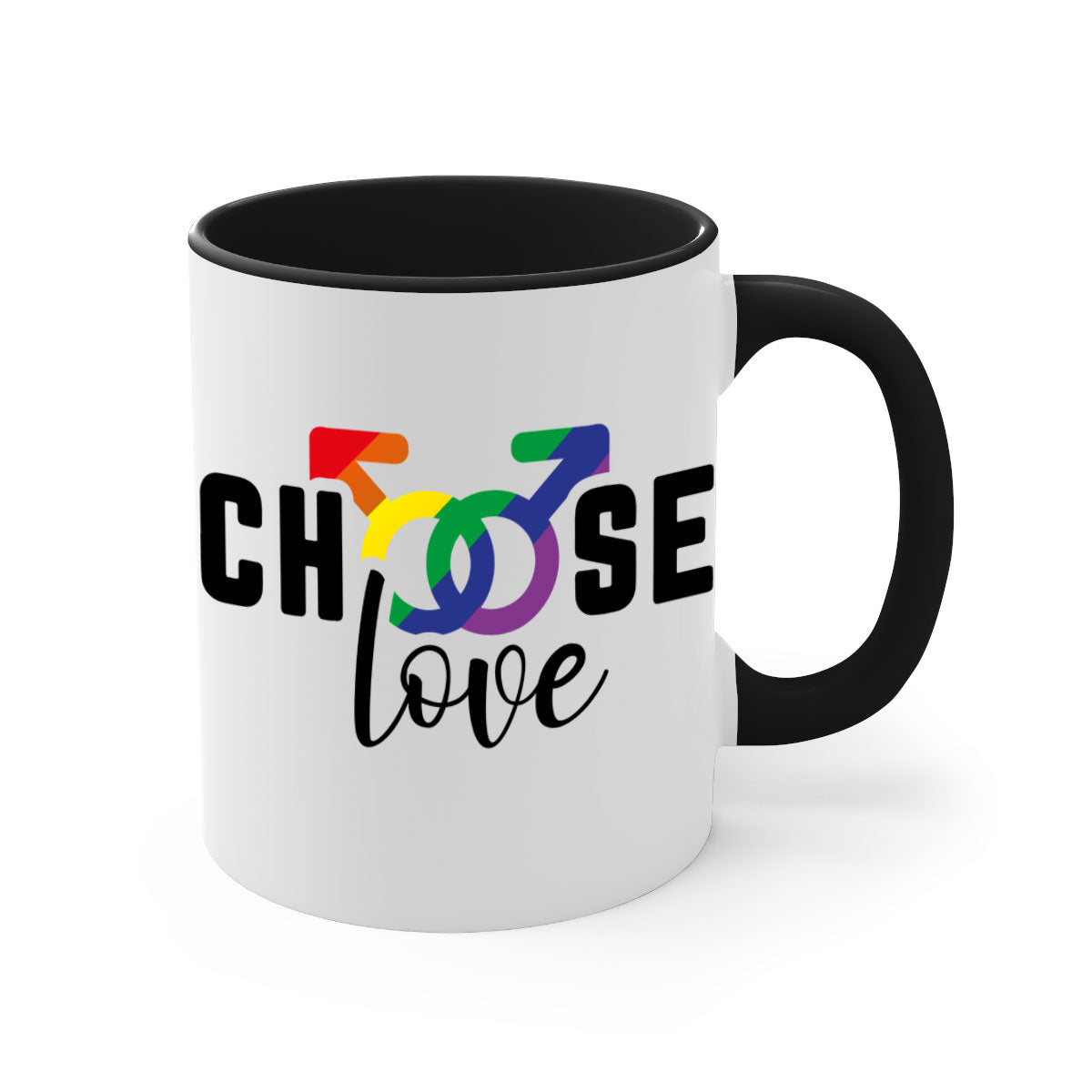 A vibrant chooselove 151# LGBT Mug featuring a colored handle and interior, showcasing a glossy finish, perfect for coffee or tea.