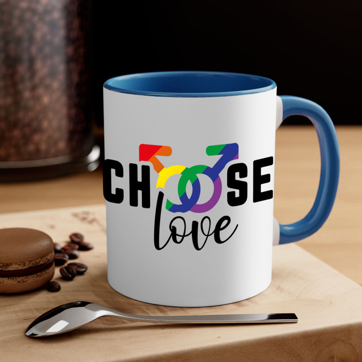 A vibrant chooselove 151# LGBT Mug featuring a colored handle and interior, showcasing a glossy finish, perfect for coffee or tea.