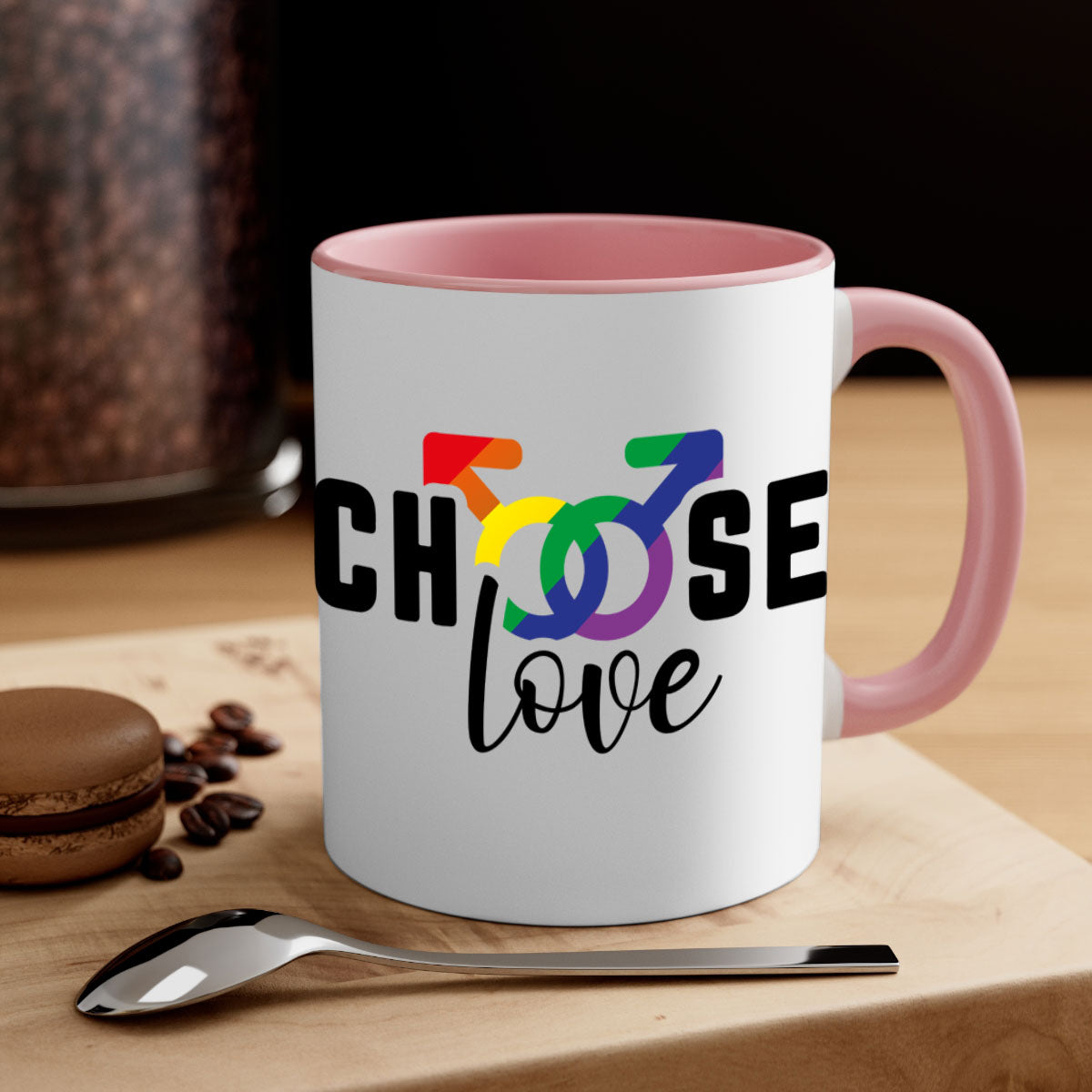 A vibrant chooselove 151# LGBT Mug featuring a colored handle and interior, showcasing a glossy finish, perfect for coffee or tea.