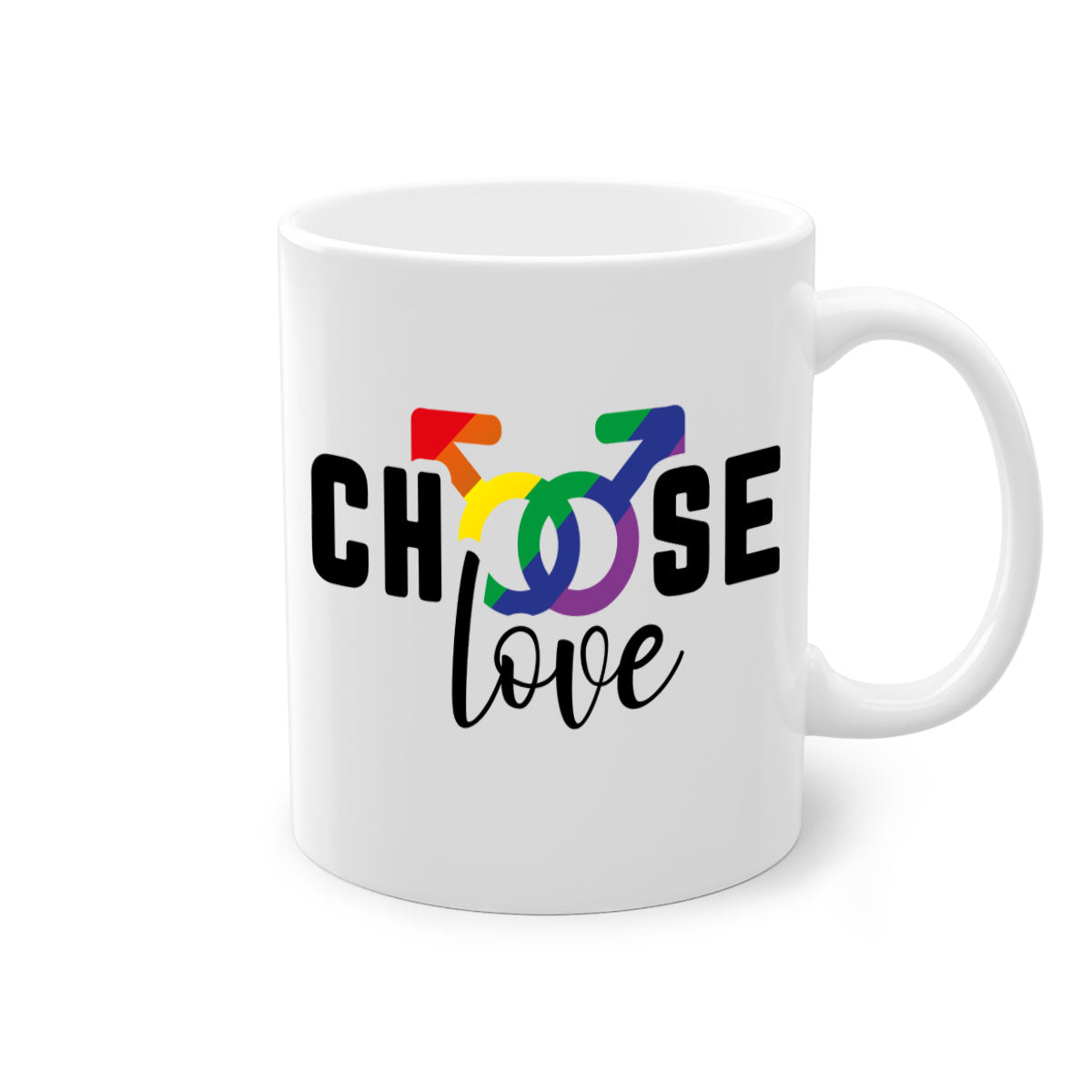 A vibrant chooselove 151# LGBT Mug featuring a colored handle and interior, showcasing a glossy finish, perfect for coffee or tea.
